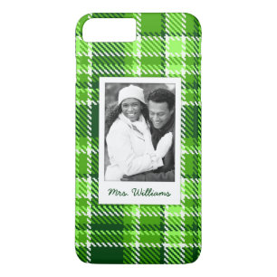 Custom Photo & Name Checkered Green Color Pattern iPhone 8 Plus/7 Plus Case