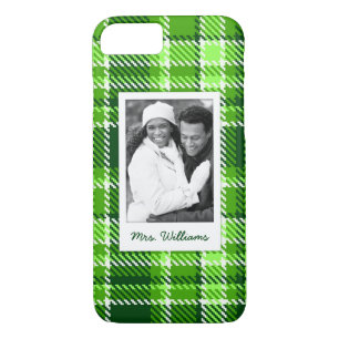 Custom Photo & Name Chequered Green Colour Pattern iPhone 8/7 Case