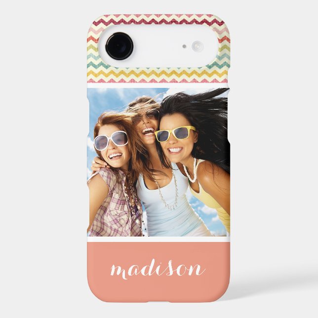 Custom Photo & Name Chevron Pattern 4 Case-Mate iPhone Case (Back)