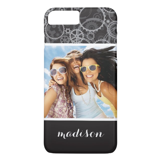Custom Photo & Name Cogwheels pattern Case-Mate iPhone Case (Back)