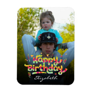 Custom Photo + Name Colourful Birthday Keepsake Magnet