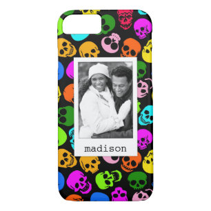 Custom Photo & Name Colourful Skulls pattern iPhone 8/7 Case