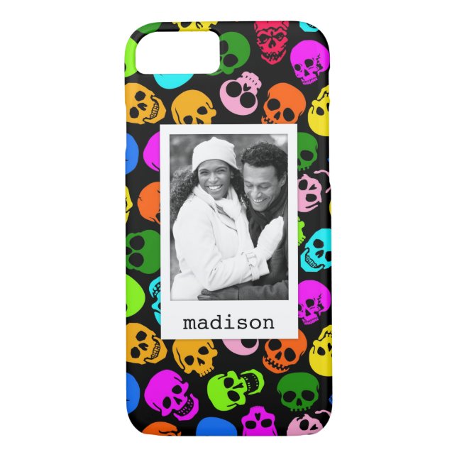 Custom Photo & Name Colourful Skulls pattern Case-Mate iPhone Case (Back)