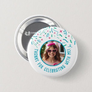 Custom Photo Name Confetti Birthday Thank You  6 Cm Round Badge