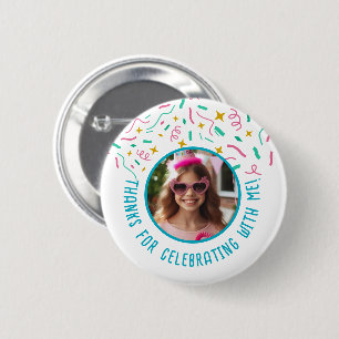 Custom Photo Name Confetti Birthday Thank You  6 Cm Round Badge