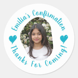 Custom Photo Name Confirmation Thank You Favours Classic Round Sticker