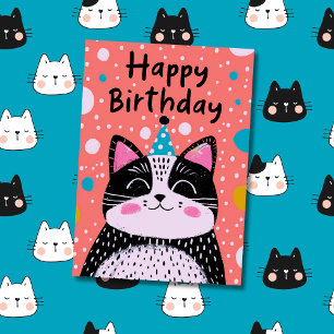 Custom Photo & Name   Cute Black Cat Illustration Card