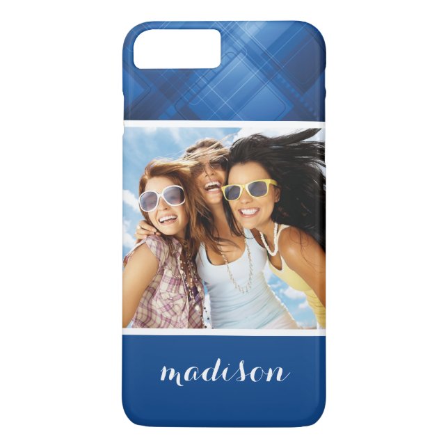 Custom Photo & Name Dark blue hi-tech background Case-Mate iPhone Case (Back)
