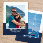 Custom Photo Name Dark Blue Modern Planner<br><div class="desc">Create your own photo year planner! A stylish template personalised with two favourite photographs,  your name,  the year,  and a personal caption or motto. Custom planners make wonderful gifts for family and friends,  and are a great way to keep everyone organised! Printed colours: dark navy blue and white.</div>