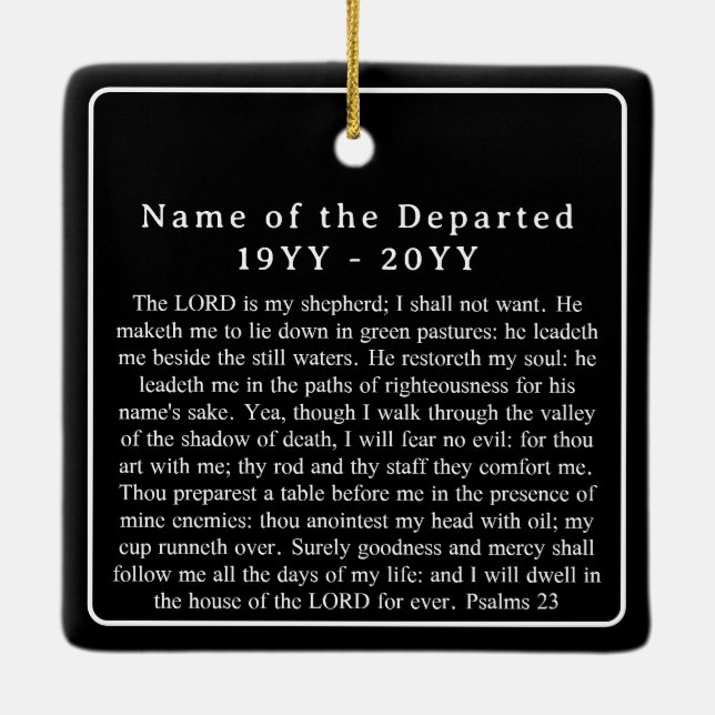 Custom Photo Name Dates Bible Remembrance Memorial Ceramic Ornament (Back)