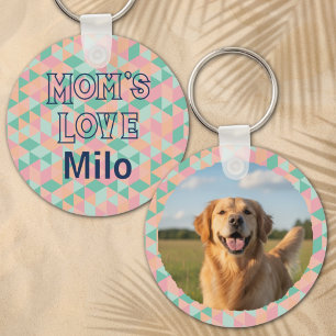 Custom Photo & Name Dog Mum Pastel Geometric Key Ring