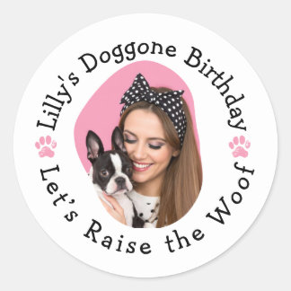 Custom Photo Name Doggone Birthday Party Classic Round Sticker