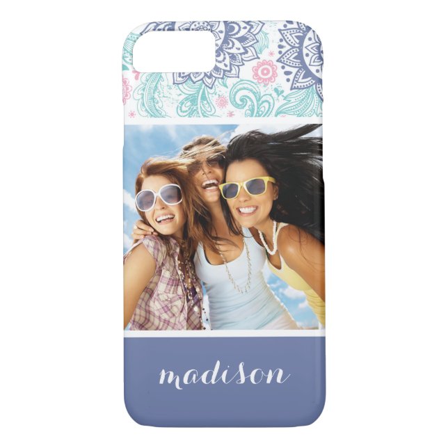 Custom Photo & Name Ethnic Paisley Pattern Case-Mate iPhone Case (Back)