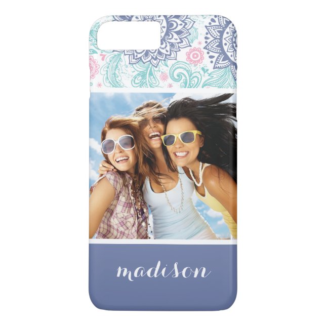 Custom Photo & Name Ethnic Paisley Pattern Case-Mate iPhone Case (Back)