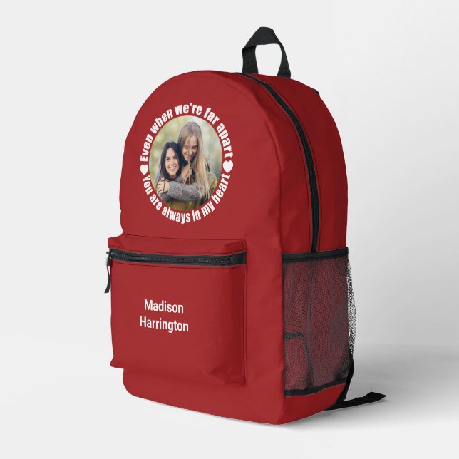 Custom Photo & Name Far Apart Love Printed Backpack (Back Corner Right)