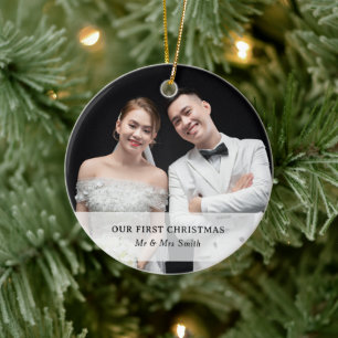 Custom Photo & Name First Christmas As Mr. & Mrs Ceramic Ornament