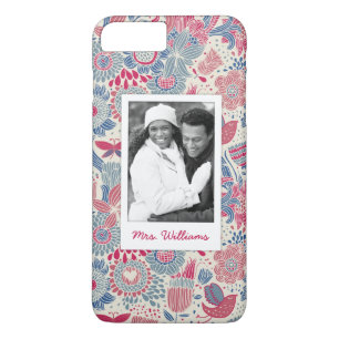 Custom Photo & Name Floral bird & butterfly design iPhone 8 Plus/7 Plus Case