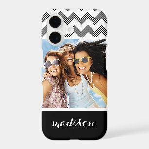 Custom Photo & Name Geometric zigzag pattern