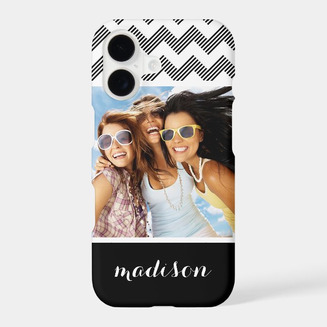 Custom Photo & Name Geometric zigzag pattern (Back)