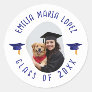 Custom Photo Name Graduation Cap Keepsake Classic Round Sticker