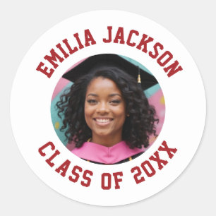 Custom Photo Name Graduation Class Year Favours Classic Round Sticker