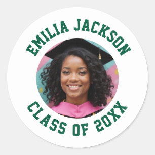 Custom Photo Name Graduation Class Year Favours Classic Round Sticker