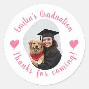 Custom Photo Name Graduation Thank You Favours Classic Round Sticker