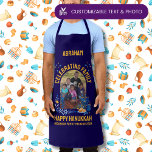 Custom Photo Name HANUKKAH FAMILY REUNION  Apron<br><div class="desc">Stylish Hanukkah apron in DARK BLUE for HANUKKAH FAMILY REUNION with CUSTOMIZABLE PHOTO AND NAME. Ideal memento of your special family occasion. Design includes popular Chanukah elements including dreidel, menorah, latke, and Star of David, in blue and orange colorway. Upload your photo and personalise with your name and/or title of...</div>