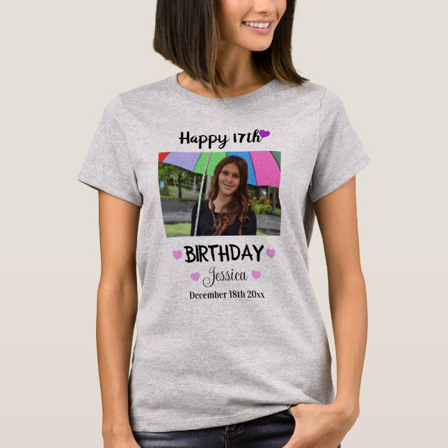 Custom Photo & Name Happy 17th Birthday Women's T-Shirt (Front)