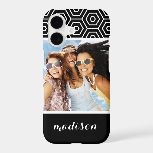 Custom Photo & Name Hexagonal geometric pattern (Back)