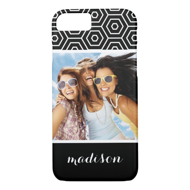 Custom Photo & Name Hexagonal geometric pattern Case-Mate iPhone Case (Back)