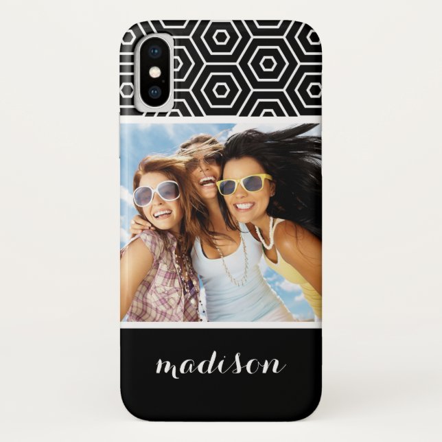 Custom Photo & Name Hexagonal geometric pattern Case-Mate iPhone Case (Back)