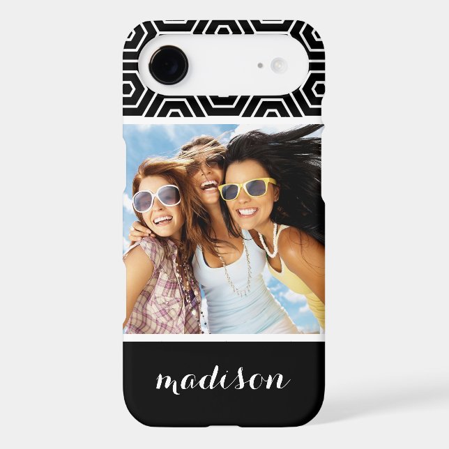 Custom Photo & Name Hexagonal geometric pattern Case-Mate iPhone Case (Back)