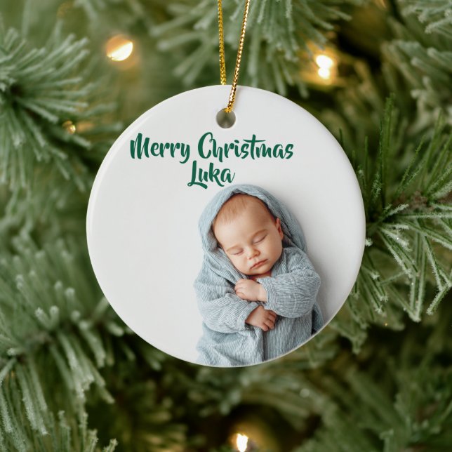 Custom Photo & Name Holiday Christmas Ornament (Tree)