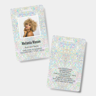 Custom Photo & Name Holographic Glitter Staff  ID Badge