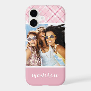 Custom Photo & Name Light Pink Plaid
