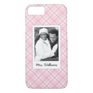 Custom Photo & Name Light Pink Plaid iPhone 8/7 Case