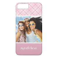Custom Photo & Name Light Pink Plaid