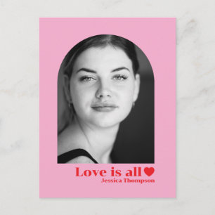 Custom photo name love minimalist pink red postcard