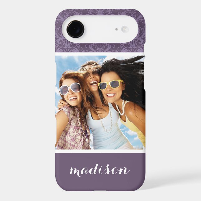 Custom Photo & Name Luxury Purple Wallpaper Case-Mate iPhone Case (Back)