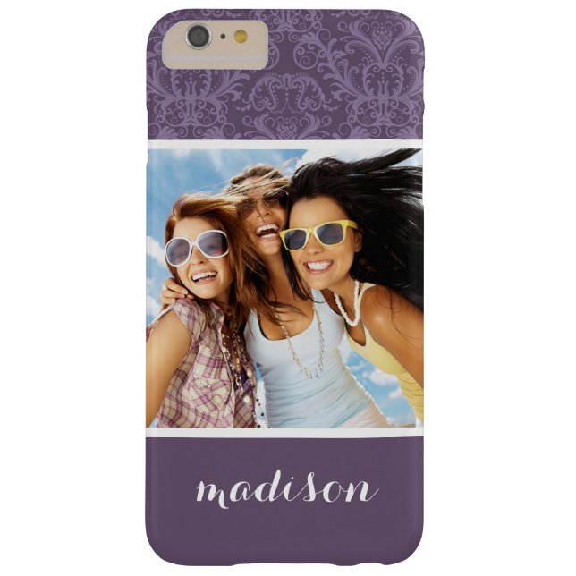 Custom Photo & Name Luxury Purple Wallpaper Case-Mate iPhone Case (Back)