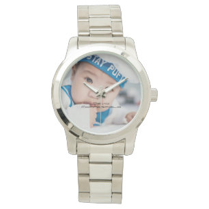 Custom Photo Name Men's Silver Watch