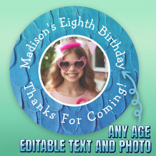 Custom Photo Name Mermaid Theme Birthday Thank You Classic Round Sticker