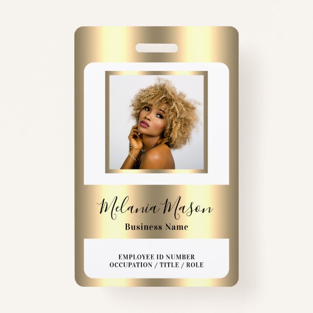 Custom Photo Name Metallic Gold Staff  ID Badge (Front)