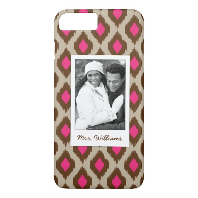 Custom Photo & Name Modern ikat pattern Case-Mate iPhone Case (Back)