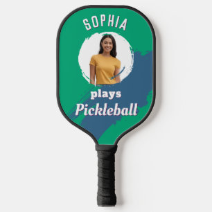 Custom Photo Name Modern Jade Green Pickleball Paddle