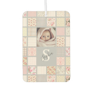 Custom Photo Name Monogram Pink Patchwork Car Air Freshener