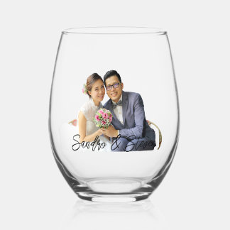 Custom Photo Name Monogram Stemless Wine Glass
