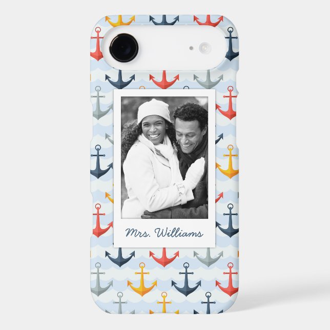Custom Photo & Name Nautical Pattern with Anchors Case-Mate iPhone Case (Back)
