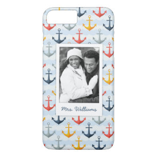 Custom Photo & Name Nautical Pattern with Anchors iPhone 8 Plus/7 Plus Case